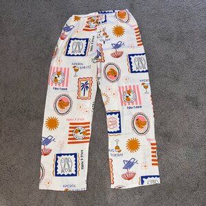 LABEL OF LOVE ANTHROPOLOGIE APEROL PATTERNED WIDE LEG BEACHY LINEN BLEND PANTS M